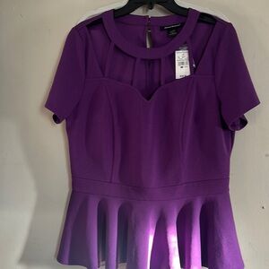 Ashley Stewart Purple Peplum Top with Keyhole